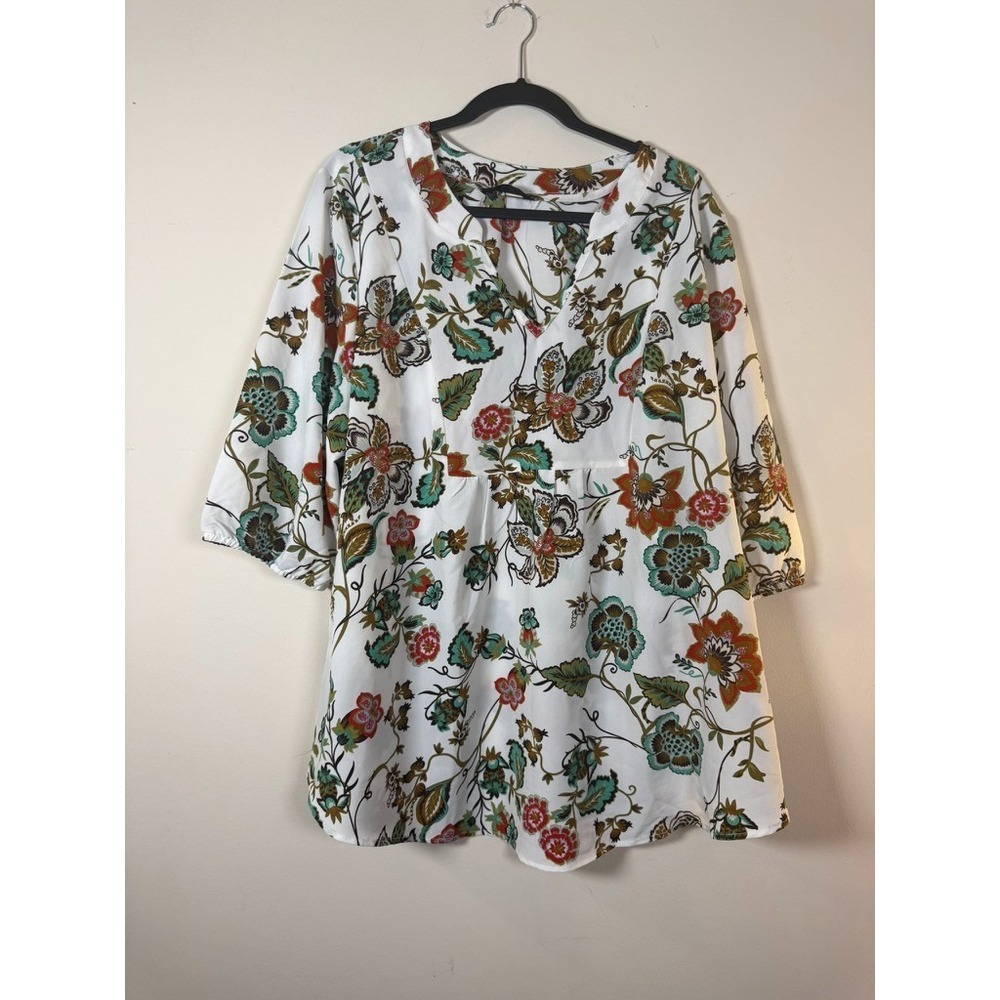 BloomChic Plus Size 18-20 Floral Peplum Blouse 3/4 Sleeve Multicolor withPockets - Picture 1 of 12